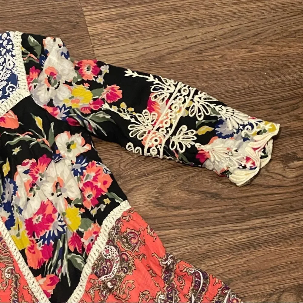 Anthropologie Inez Swing Dress by Vanessa Virginia Patchwork Multicolor Size 2